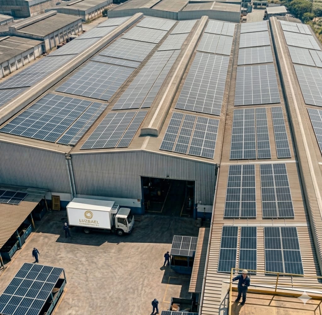 Placas solares en cubierta de nave industrial